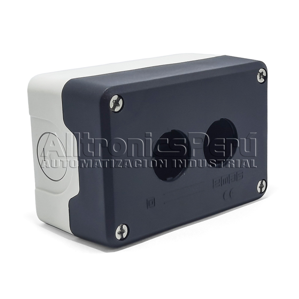 Serie P – Modelo P2BOS / Caja botonera negro-gris de 2 orificios